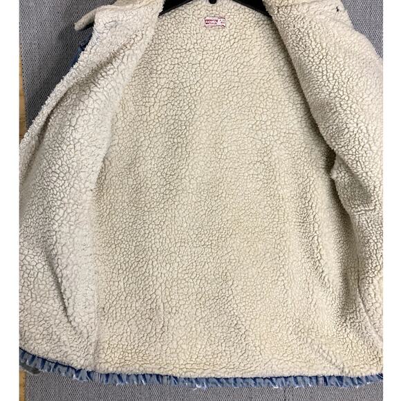 Levi's Vintage Sherpa Lined Denim Jacket Men 44 Blue Trucker Distressed Snap - Picture 8 of 13